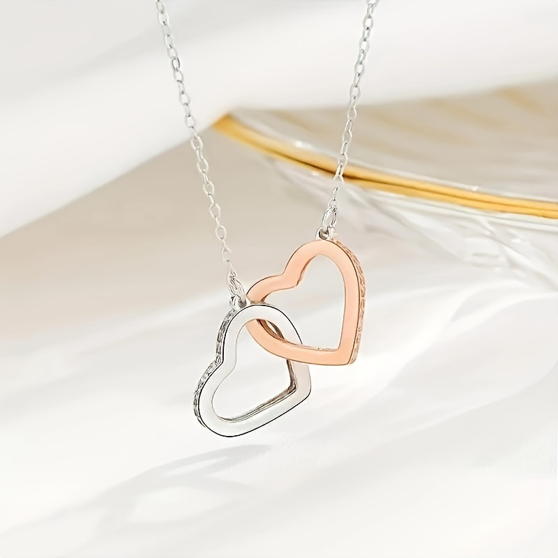 Stylish Double Heart Pendant Necklace, Gift Box Included